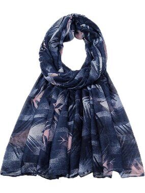 Women's Dark Blue Cover Hijab Cotton Voile Wrap for Spring Fall Scarf Shawl